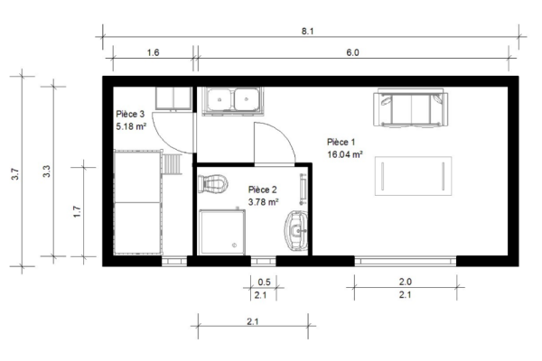 Plan de masse studio de jardin 25m2 One