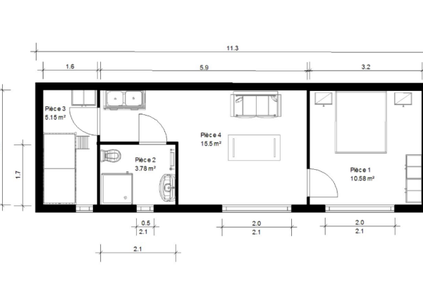 Plan de masse studio pour senior 35m2