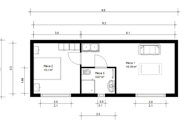 Plan de masse studio de jardin habitable 30m2