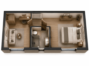 amenagement suite parentale dans un studio de jardin 30m2